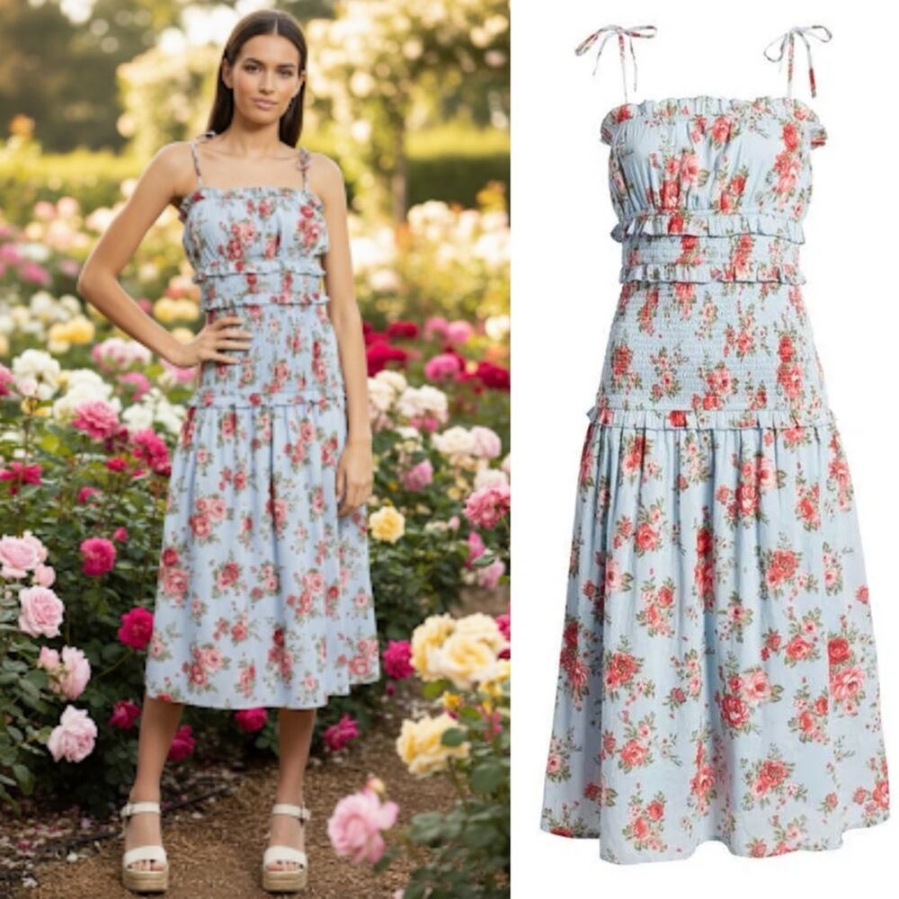 NSR Light Blue Floral Midi Dress